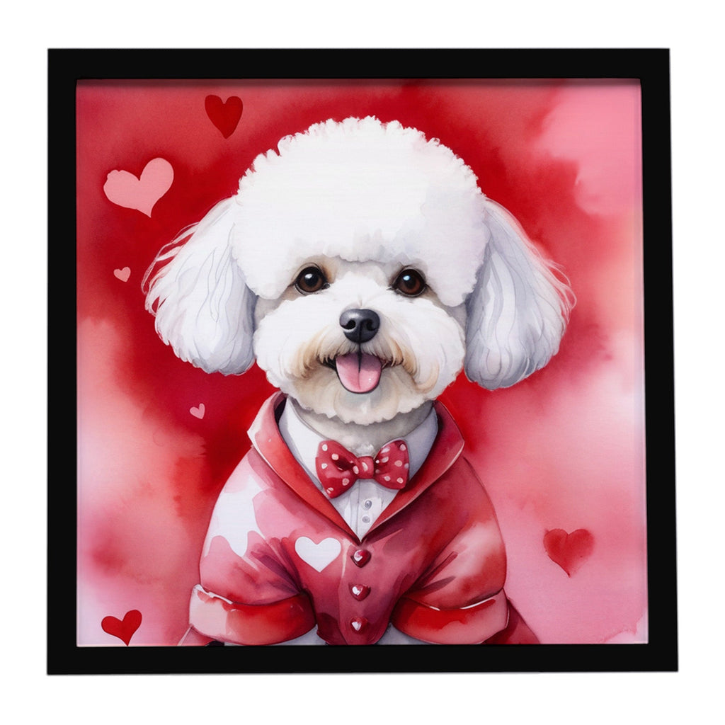Bichon Frise My Valentine Framed Metal Print Bathroom, Kitchen, Office, Home Decor Wall Art Ready to Hang, Square, 8X8