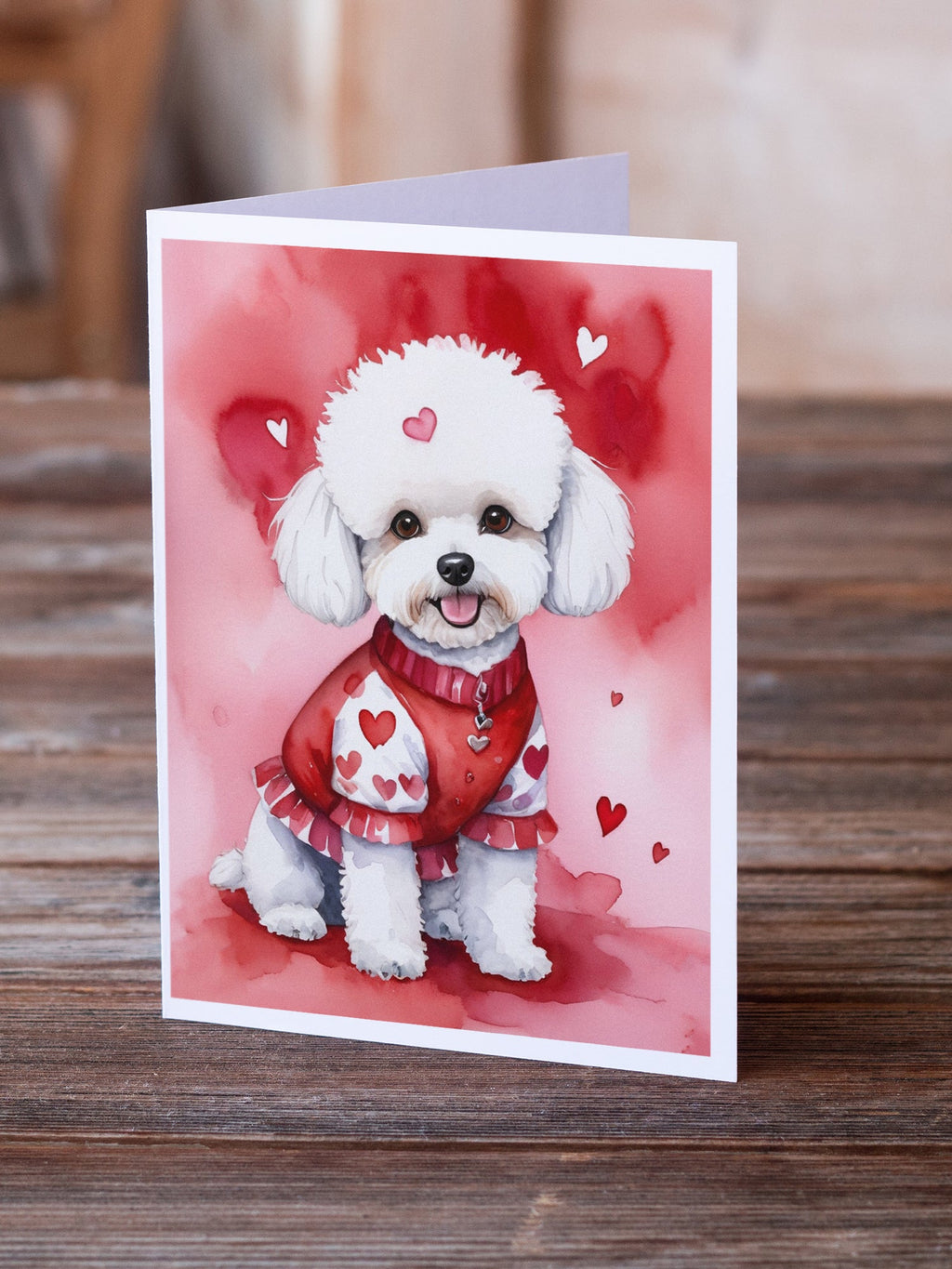 Bichon Frise My Valentine Greeting Cards Pack of 8 Blank Cards with Envelopes Whimsical A7 Size 5x7