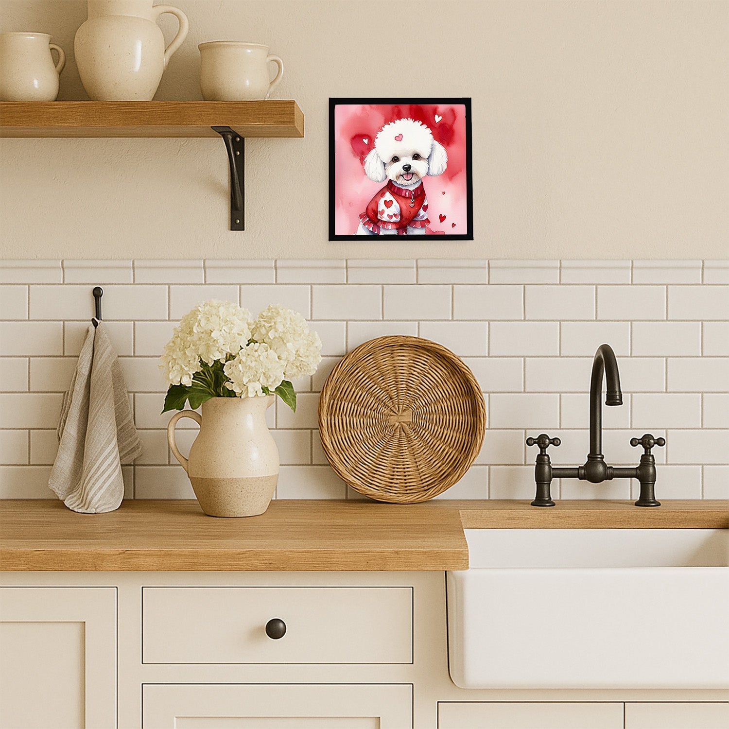 Bichon Frise My Valentine Framed Metal Print Bathroom, Kitchen, Office, Home Decor Wall Art Ready to Hang, Square, 8X8