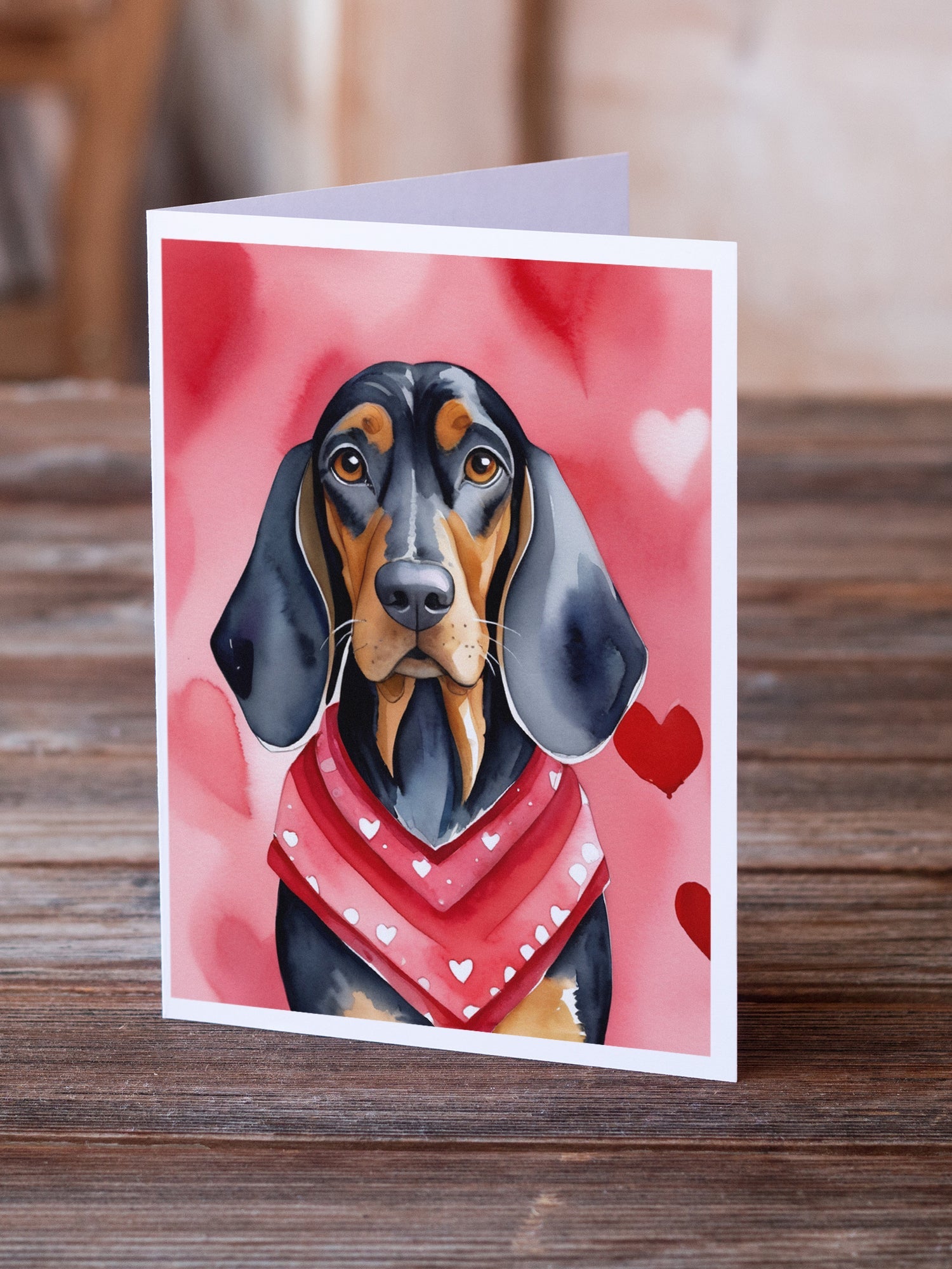 Black and Tan Coonhound My Valentine Greeting Cards Pack of 8 Blank Cards with Envelopes Whimsical A7 Size 5x7