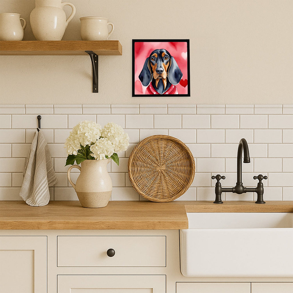 Black and Tan Coonhound My Valentine Framed Metal Print Bathroom, Kitchen, Office, Home Decor Wall Art Ready to Hang, Square, 8X8