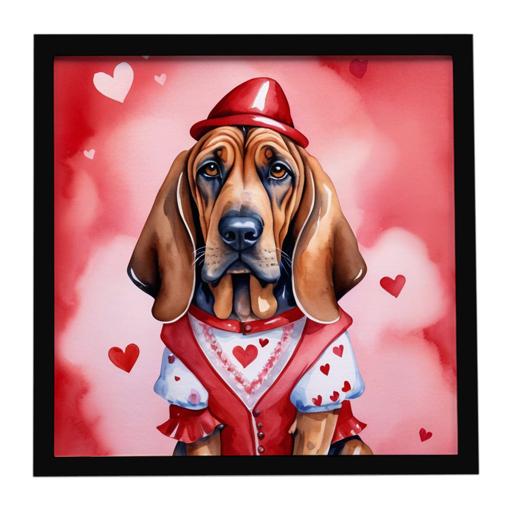 Bloodhound My Valentine Framed Metal Print Bathroom, Kitchen, Office, Home Decor Wall Art Ready to Hang, Square, 8X8