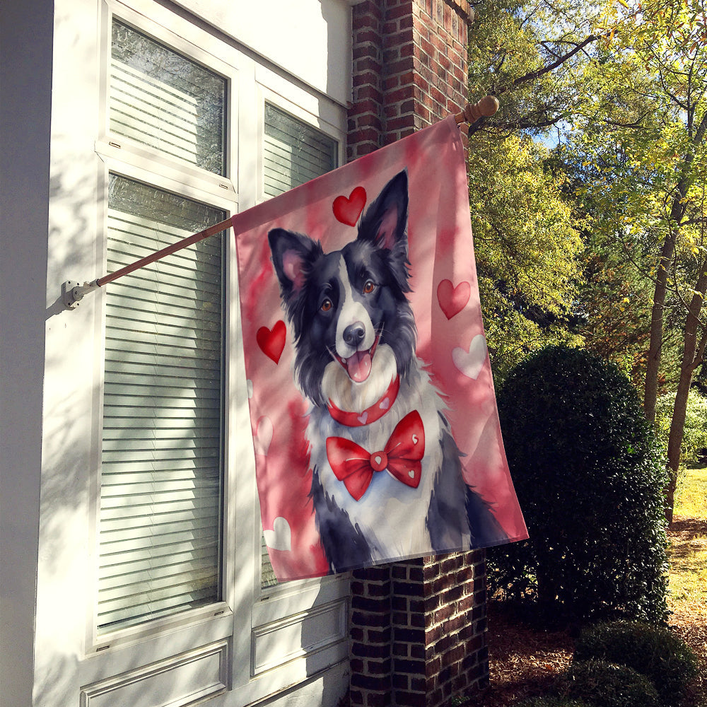 Border Collie My Valentine House Flag 28x40 Porch Sleeve Pole Decorative Outside Yard Banner Artwork Wall Hanging, Polyester