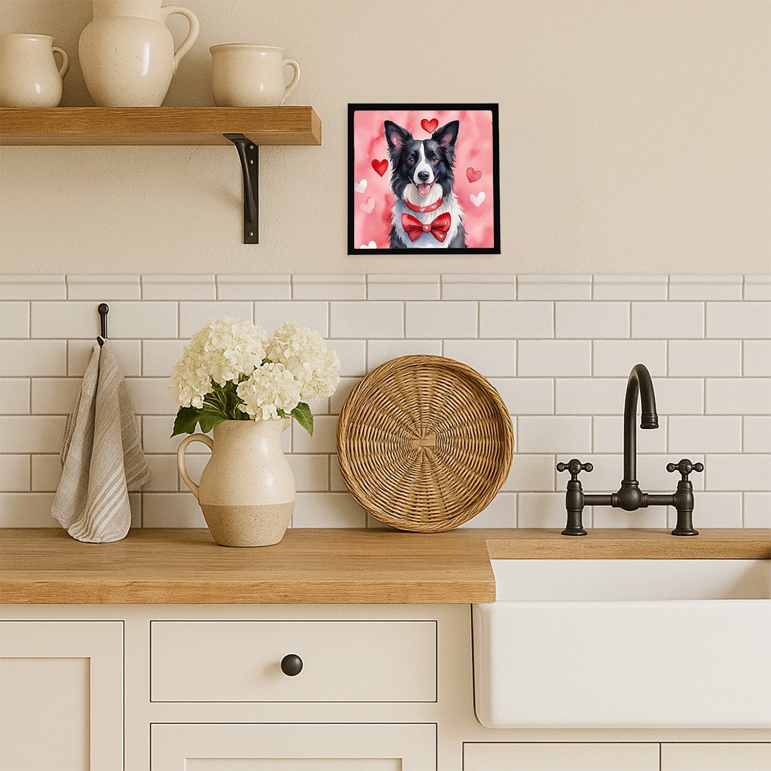 Border Collie My Valentine Framed Metal Print Bathroom, Kitchen, Office, Home Decor Wall Art Ready to Hang, Square, 8X8