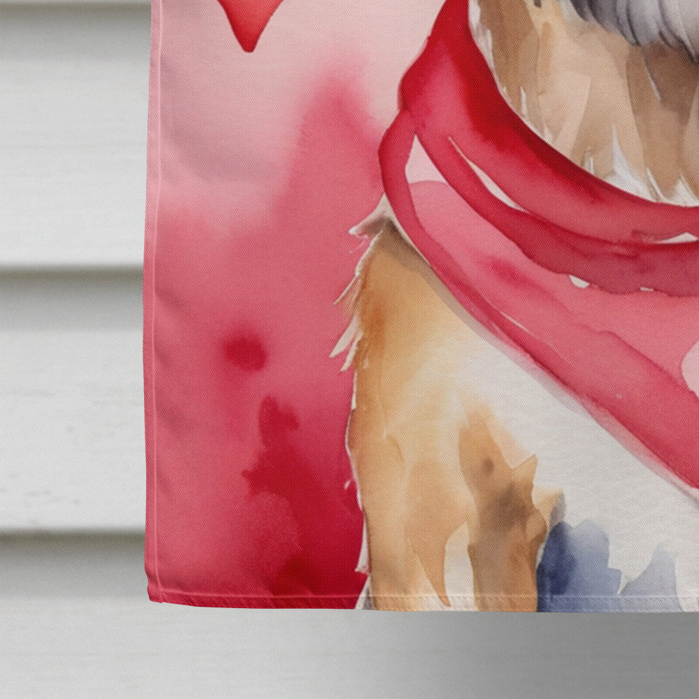 Border Terrier My Valentine House Flag 28x40 Porch Sleeve Pole Decorative Outside Yard Banner Artwork Wall Hanging, Polyester