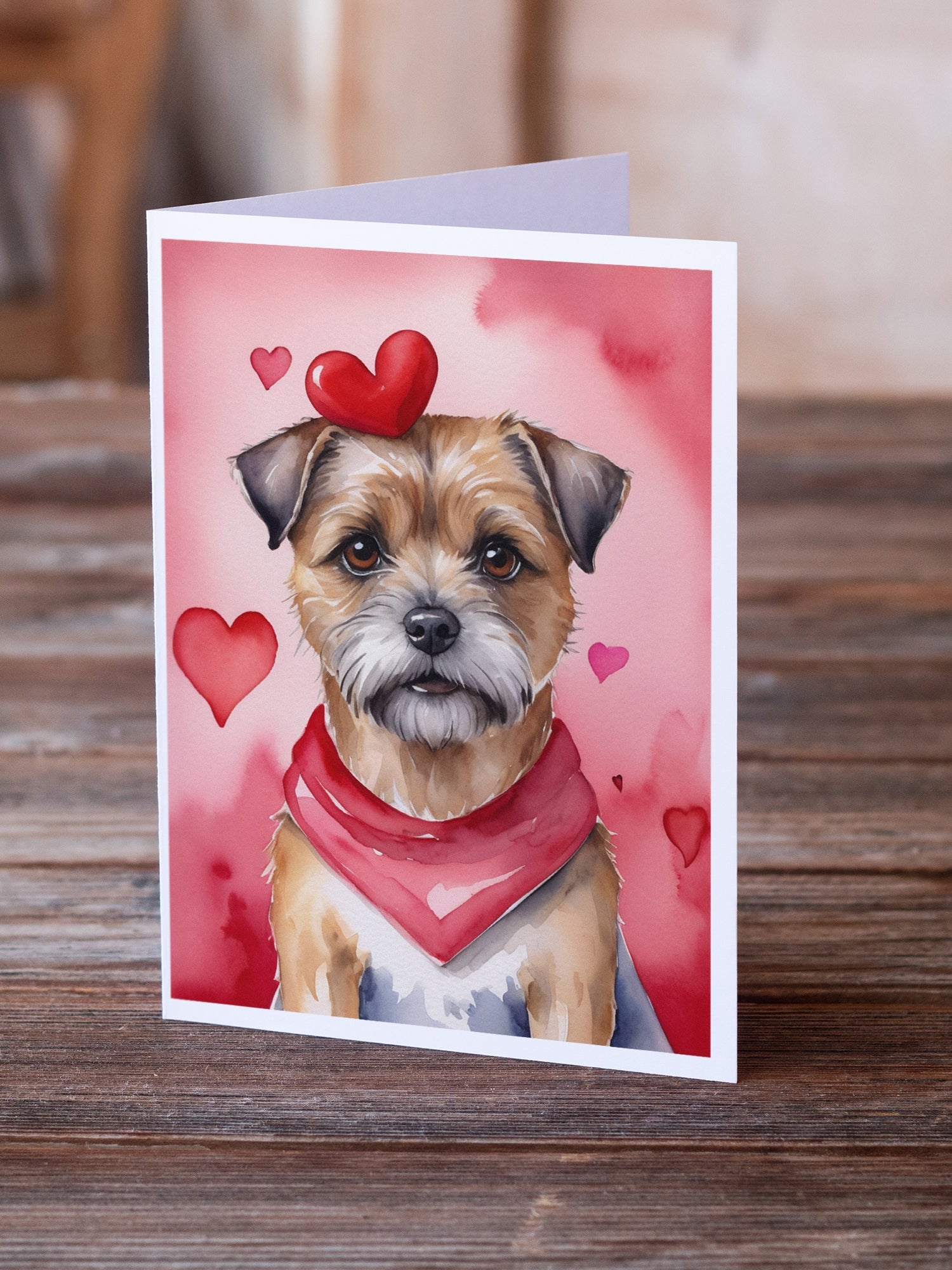 Border Terrier My Valentine Greeting Cards Pack of 8 Blank Cards with Envelopes Whimsical A7 Size 5x7