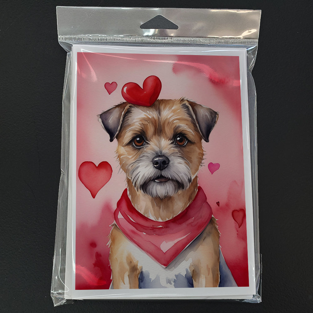 Border Terrier My Valentine Greeting Cards Pack of 8 Blank Cards with Envelopes Whimsical A7 Size 5x7