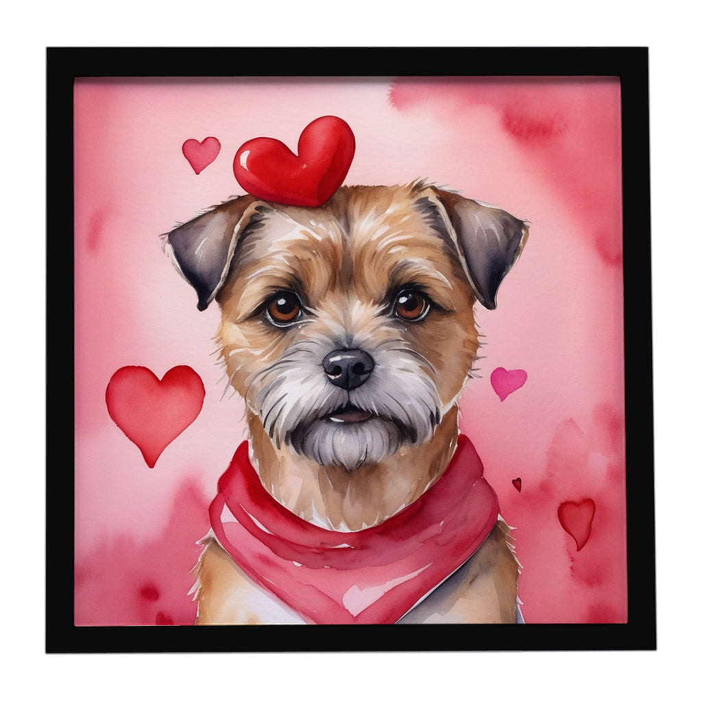 Border Terrier My Valentine Framed Metal Print Bathroom, Kitchen, Office, Home Decor Wall Art Ready to Hang, Square, 8X8