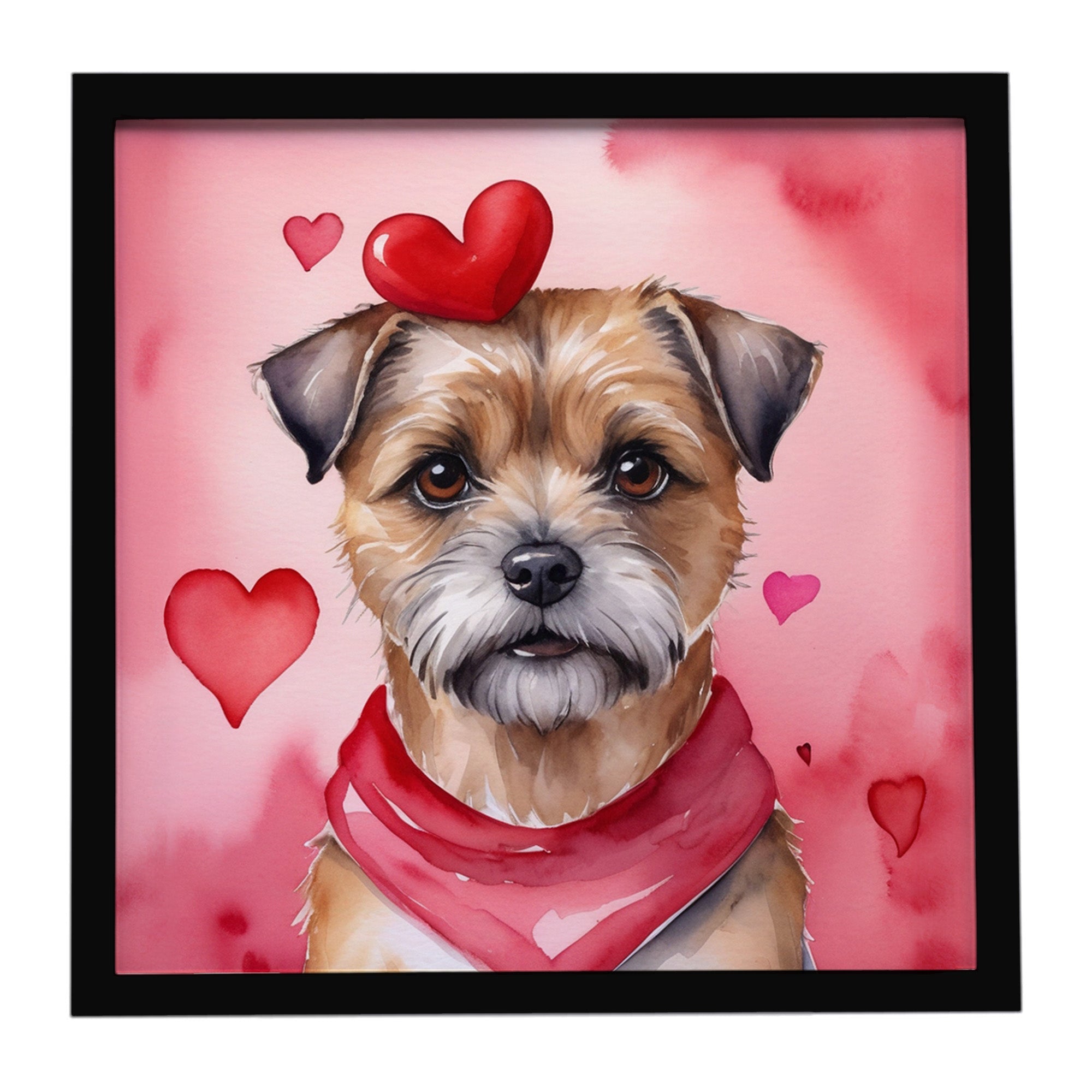 Border Terrier My Valentine Framed Metal Print Bathroom, Kitchen, Office, Home Decor Wall Art Ready to Hang, Square, 8X8