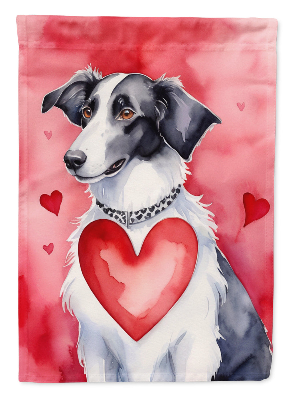 Borzoi My Valentine House Flag 28x40 Porch Sleeve Pole Decorative Outside Yard Banner Artwork Wall Hanging, Polyester