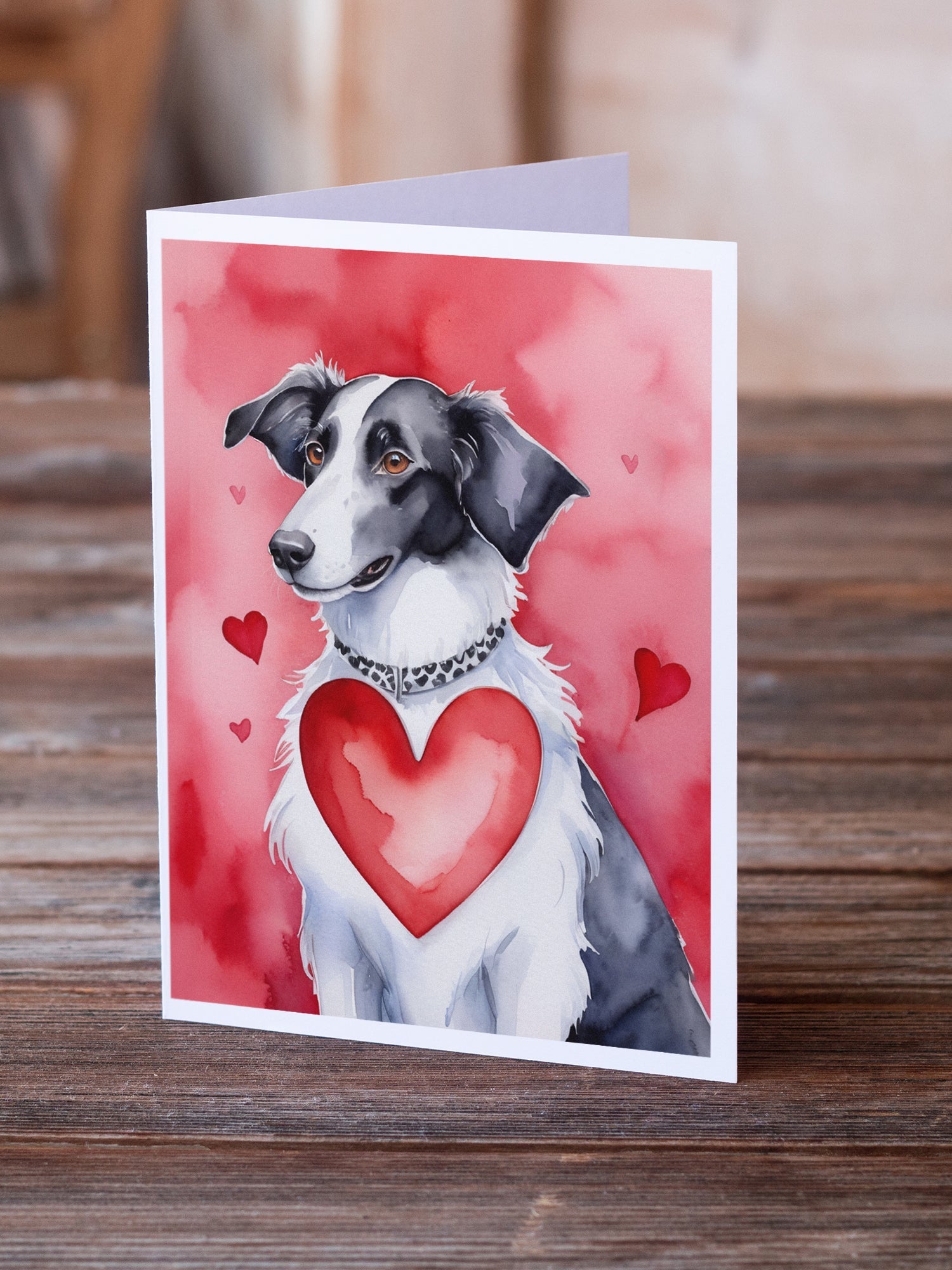 Borzoi My Valentine Greeting Cards Pack of 8 Blank Cards with Envelopes Whimsical A7 Size 5x7