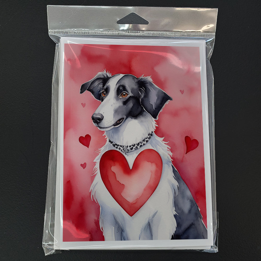 Borzoi My Valentine Greeting Cards Pack of 8 Blank Cards with Envelopes Whimsical A7 Size 5x7