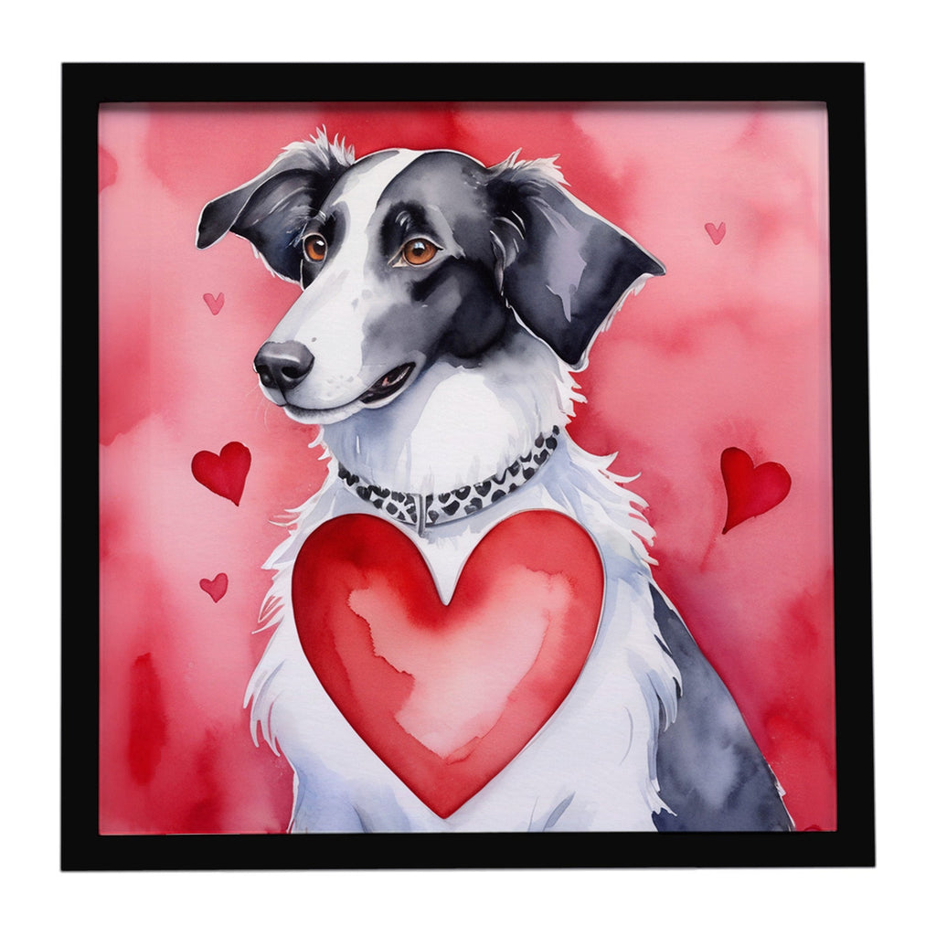 Borzoi My Valentine Framed Metal Print Bathroom, Kitchen, Office, Home Decor Wall Art Ready to Hang, Square, 8X8