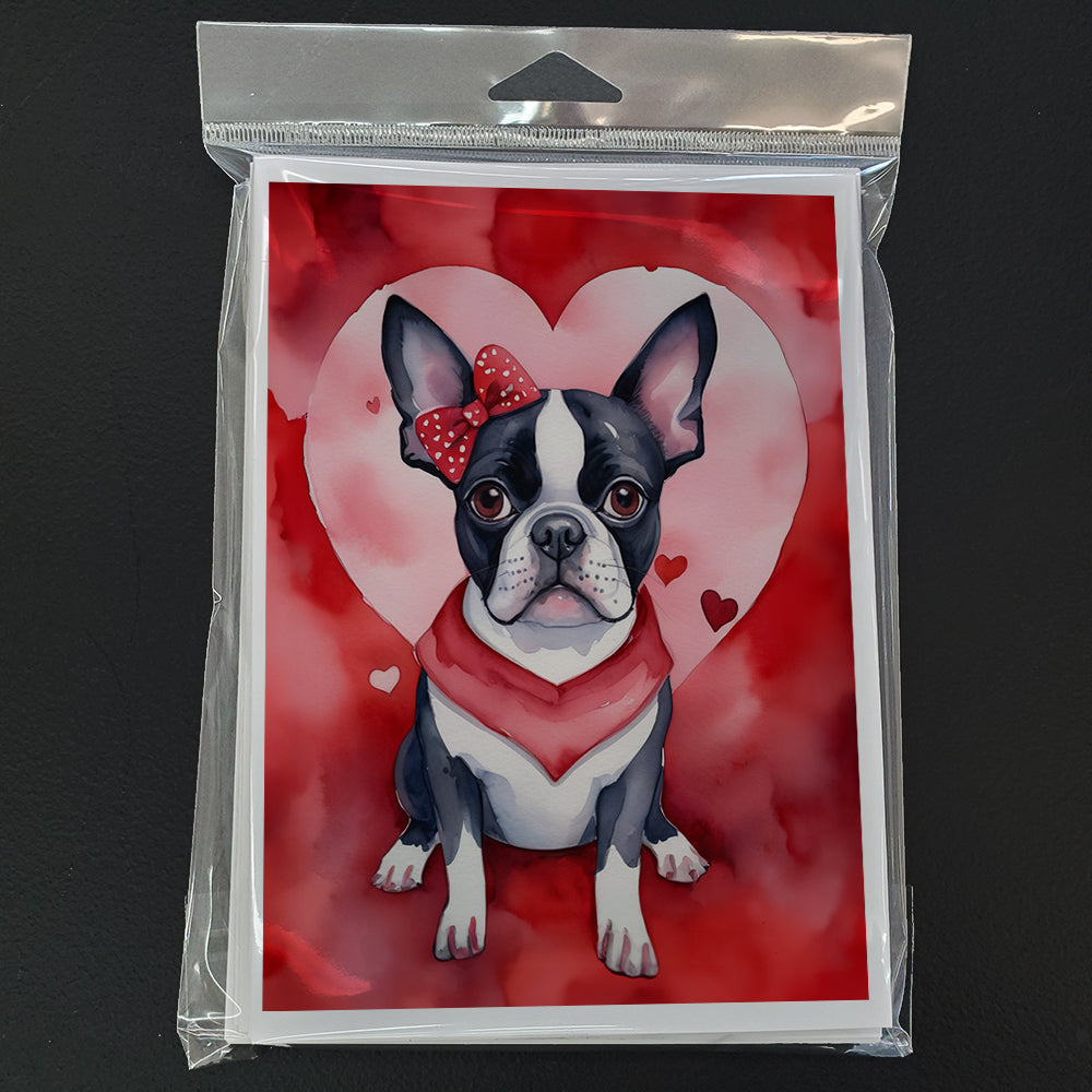 Boston Terrier My Valentine Greeting Cards Pack of 8 Blank Cards with Envelopes Whimsical A7 Size 5x7