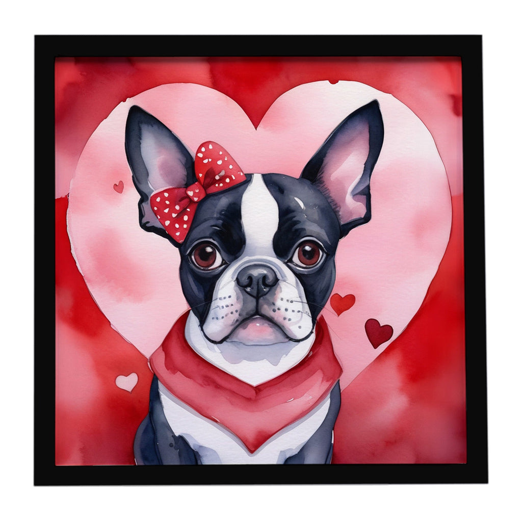Boston Terrier My Valentine Framed Metal Print Bathroom, Kitchen, Office, Home Decor Wall Art Ready to Hang, Square, 8X8