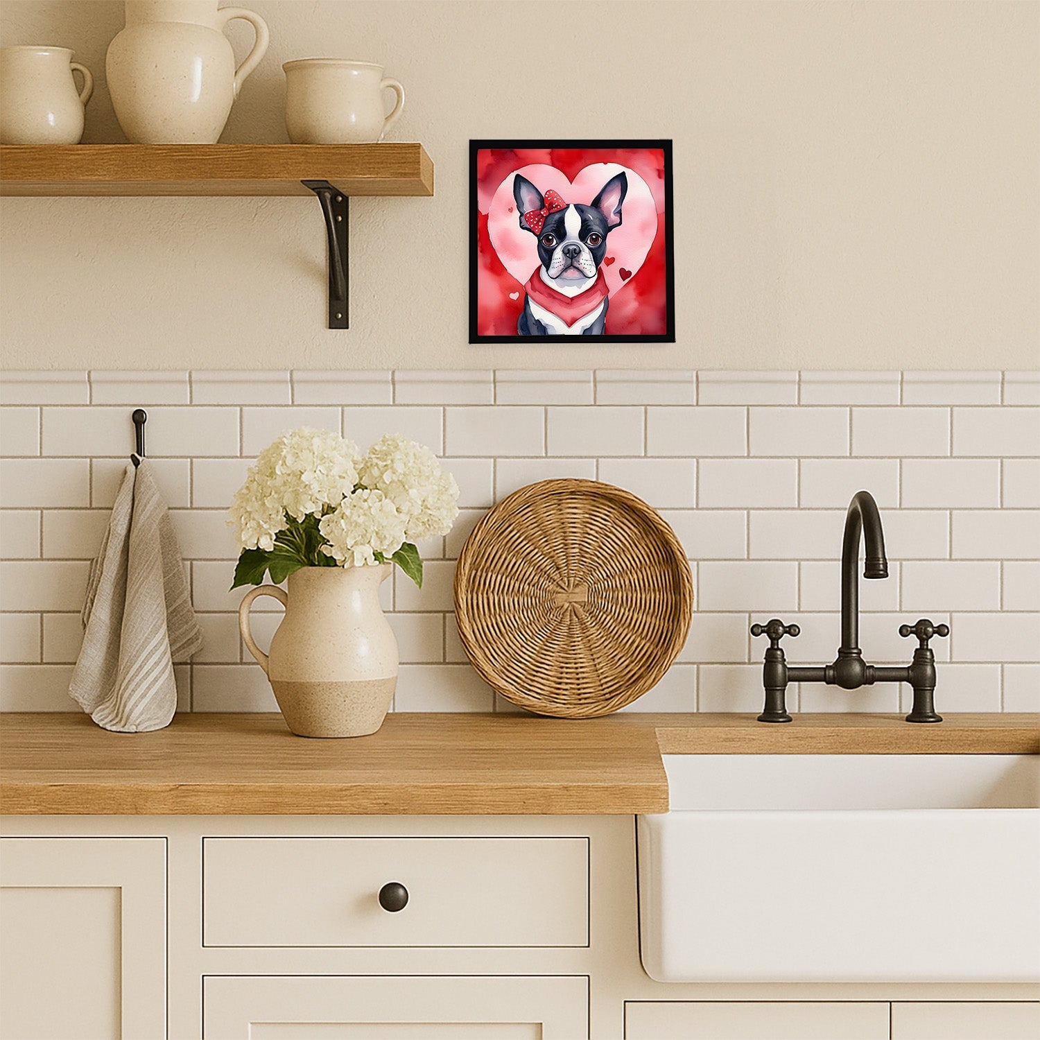 Boston Terrier My Valentine Framed Metal Print Bathroom, Kitchen, Office, Home Decor Wall Art Ready to Hang, Square, 8X8