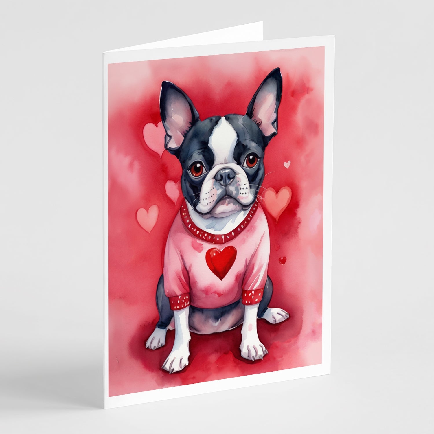 Boston Terrier My Valentine Greeting Cards Pack of 8 Blank Cards with Envelopes Whimsical A7 Size 5x7