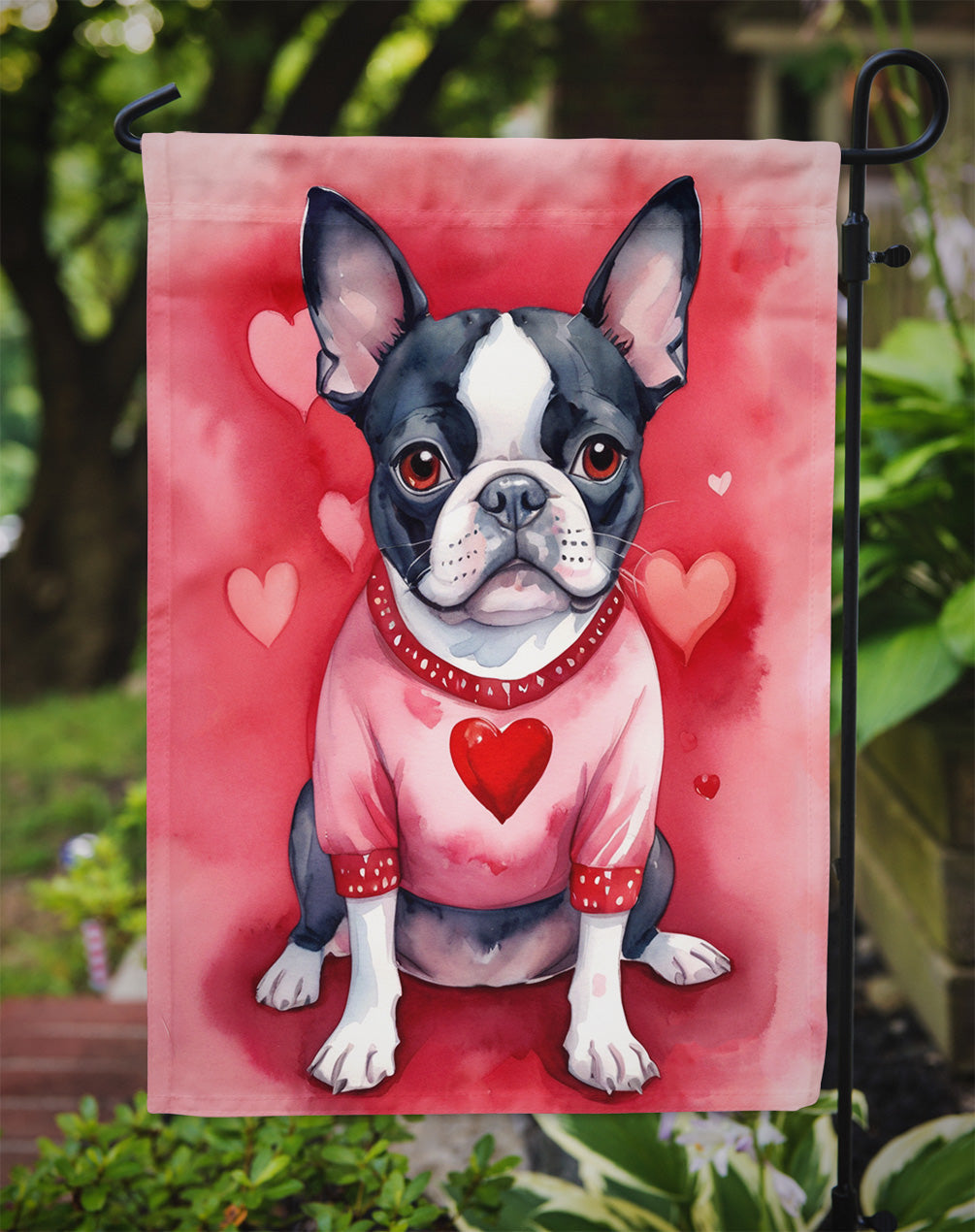 Boston Terrier My Valentine Garden Flag Mailbox Decorative Yard Banner Outside Patio Artwork for Flower Beds, Garden Size, Multicolor