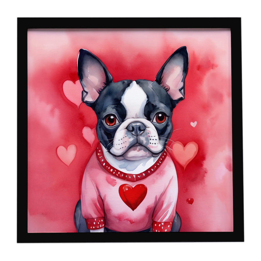 Boston Terrier My Valentine Framed Metal Print Bathroom, Kitchen, Office, Home Decor Wall Art Ready to Hang, Square, 8X8