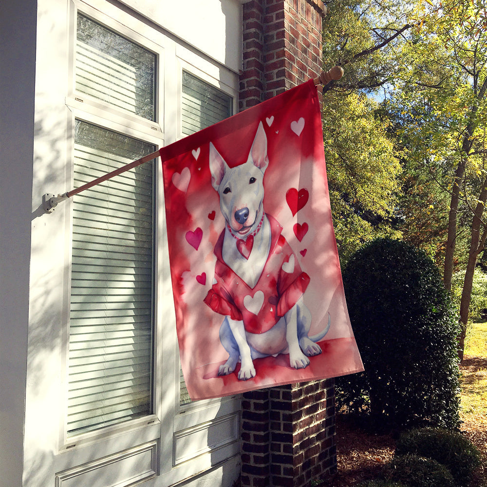 Bull Terrier My Valentine House Flag 28x40 Porch Sleeve Pole Decorative Outside Yard Banner Artwork Wall Hanging, Polyester