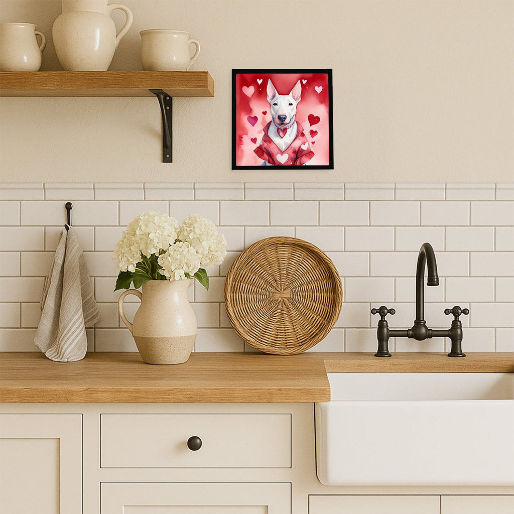 Bull Terrier My Valentine Framed Metal Print Bathroom, Kitchen, Office, Home Decor Wall Art Ready to Hang, Square, 8X8