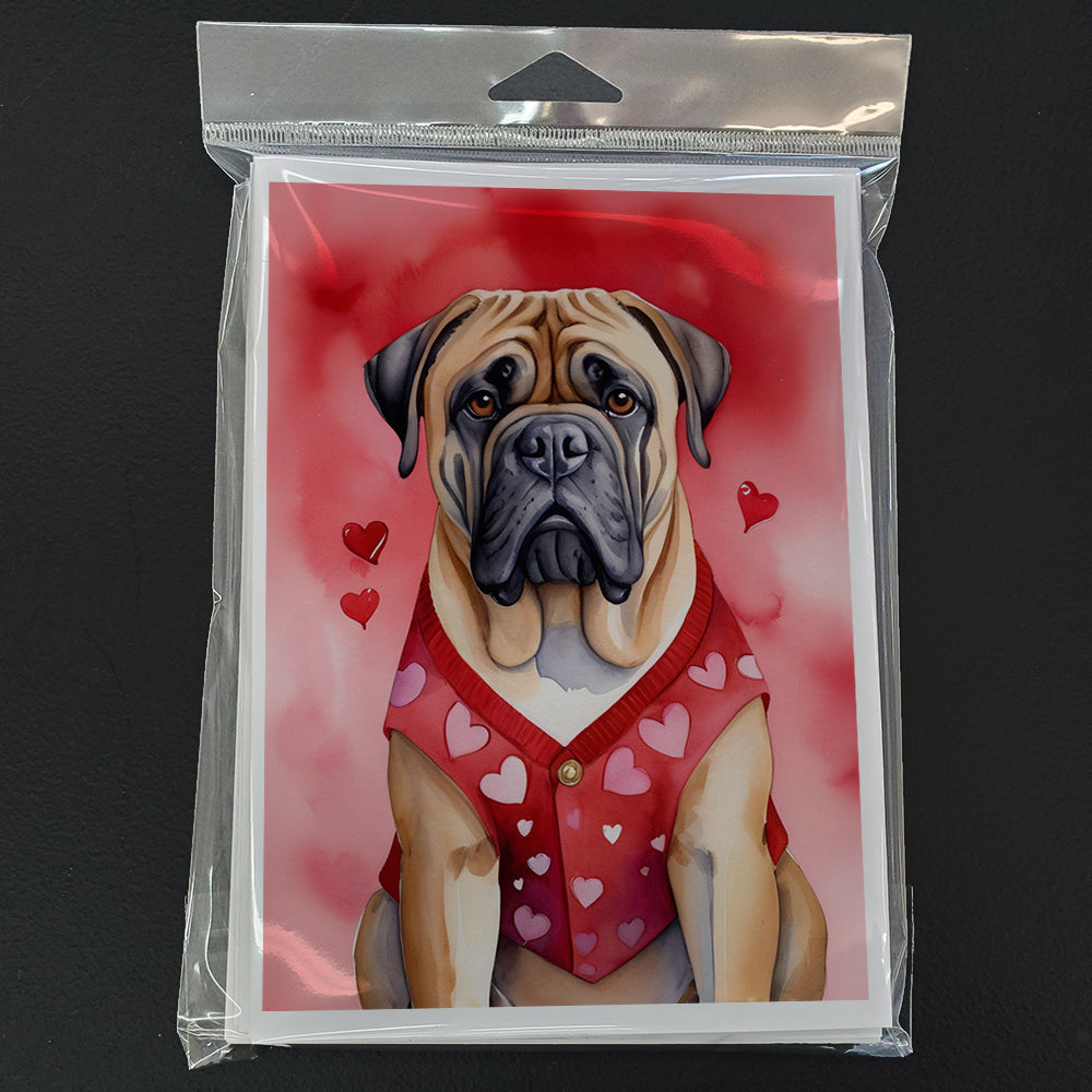 Bullmastiff My Valentine Greeting Cards Pack of 8 Blank Cards with Envelopes Whimsical A7 Size 5x7