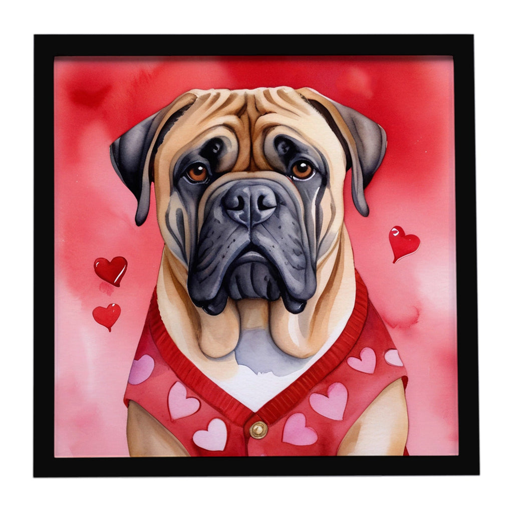 Bullmastiff My Valentine Framed Metal Print Bathroom, Kitchen, Office, Home Decor Wall Art Ready to Hang, Square, 8X8