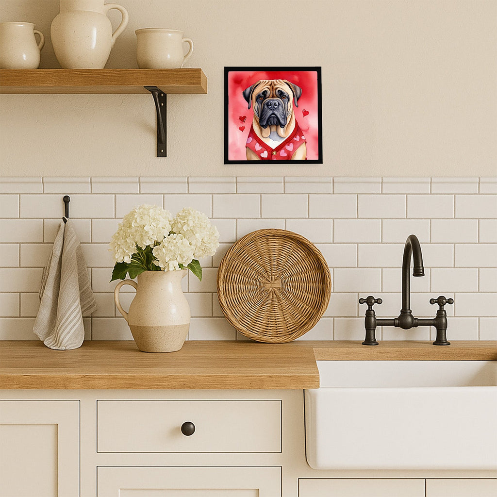 Bullmastiff My Valentine Framed Metal Print Bathroom, Kitchen, Office, Home Decor Wall Art Ready to Hang, Square, 8X8