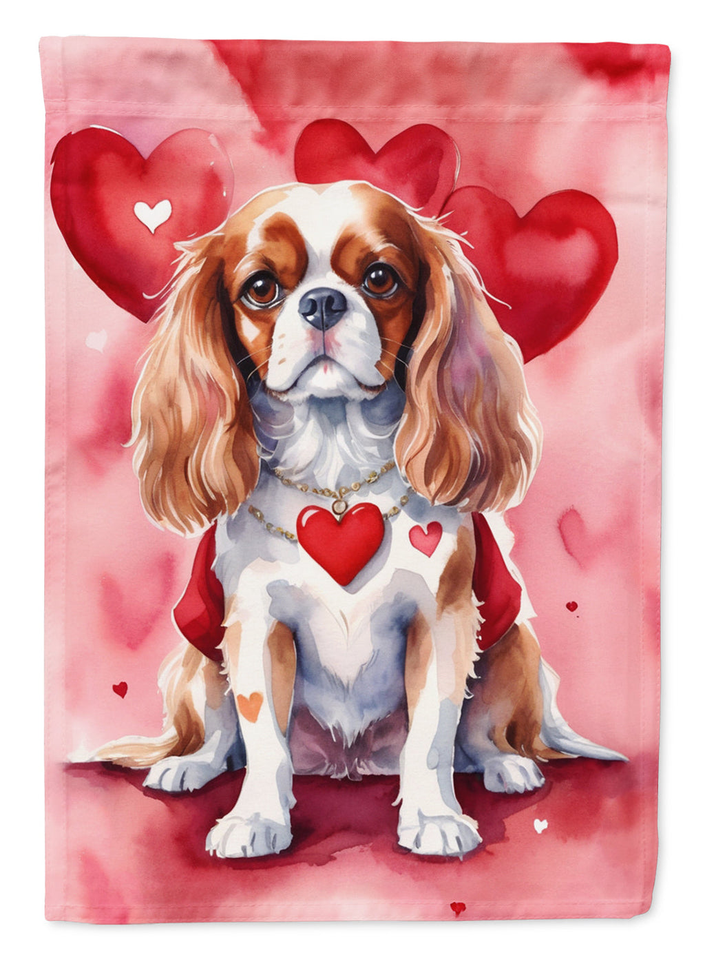 Cavalier Spaniel My Valentine House Flag 28x40 Porch Sleeve Pole Decorative Outside Yard Banner Artwork Wall Hanging, Polyester