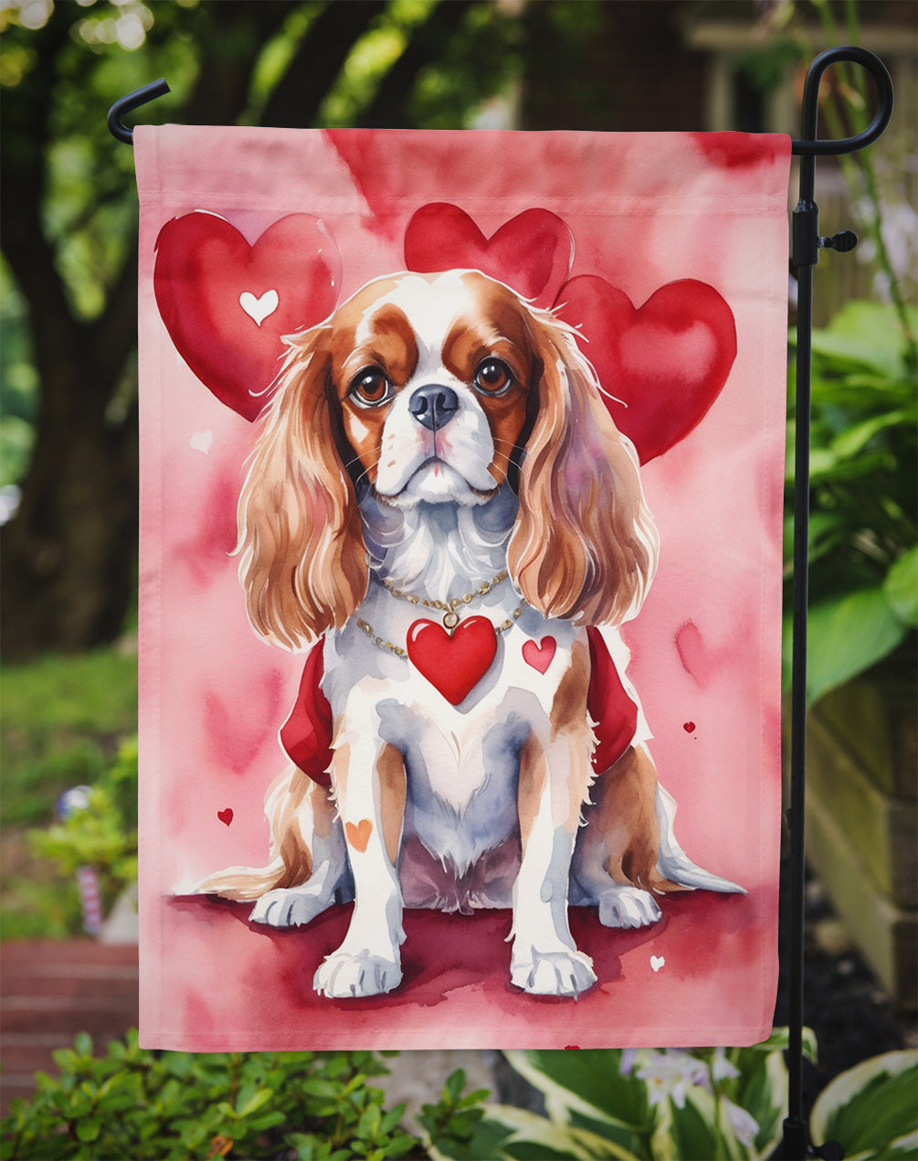Cavalier Spaniel My Valentine Garden Flag Mailbox Decorative Yard Banner Outside Patio Artwork for Flower Beds, Garden Size, Multicolor