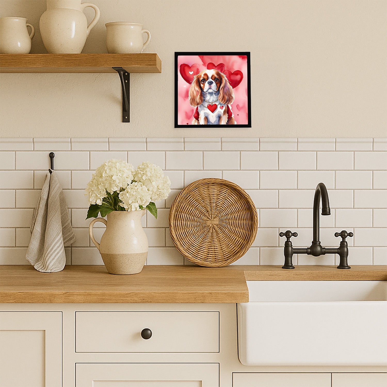 Cavalier Spaniel My Valentine Framed Metal Print Bathroom, Kitchen, Office, Home Decor Wall Art Ready to Hang, Square, 8X8