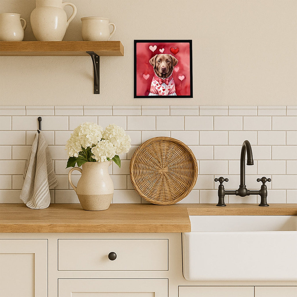 Chesapeake Bay Retriever My Valentine Framed Metal Print Bathroom, Kitchen, Office, Home Decor Wall Art Ready to Hang, Square, 8X8