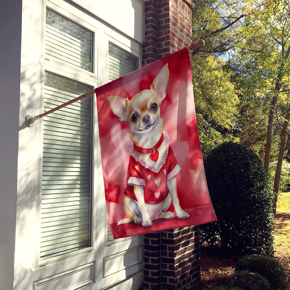 Chihuahua My Valentine House Flag 28x40 Porch Sleeve Pole Decorative Outside Yard Banner Artwork Wall Hanging, Polyester