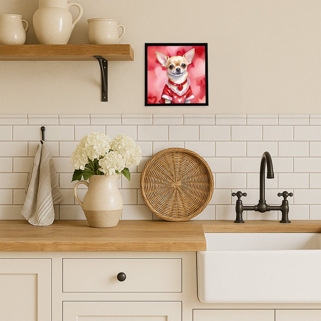 Chihuahua My Valentine Framed Metal Print Bathroom, Kitchen, Office, Home Decor Wall Art Ready to Hang, Square, 8X8