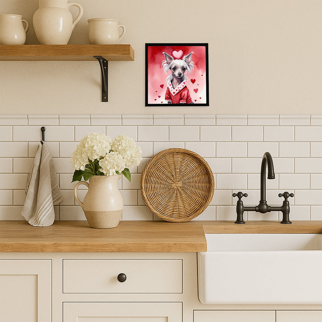 Chinese Crested My Valentine Framed Metal Print Bathroom, Kitchen, Office, Home Decor Wall Art Ready to Hang, Square, 8X8