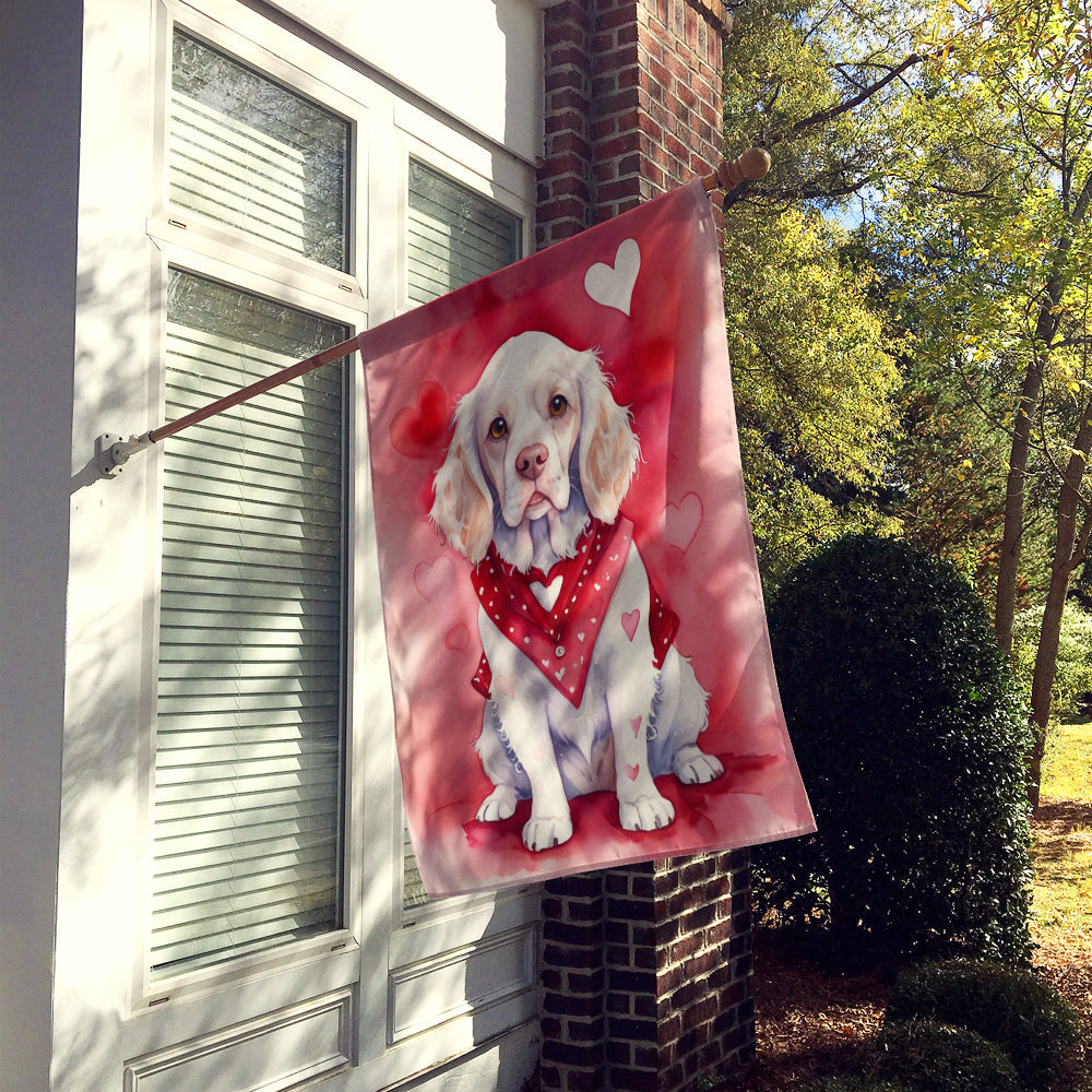 Clumber Spaniel My Valentine House Flag 28x40 Porch Sleeve Pole Decorative Outside Yard Banner Artwork Wall Hanging, Polyester