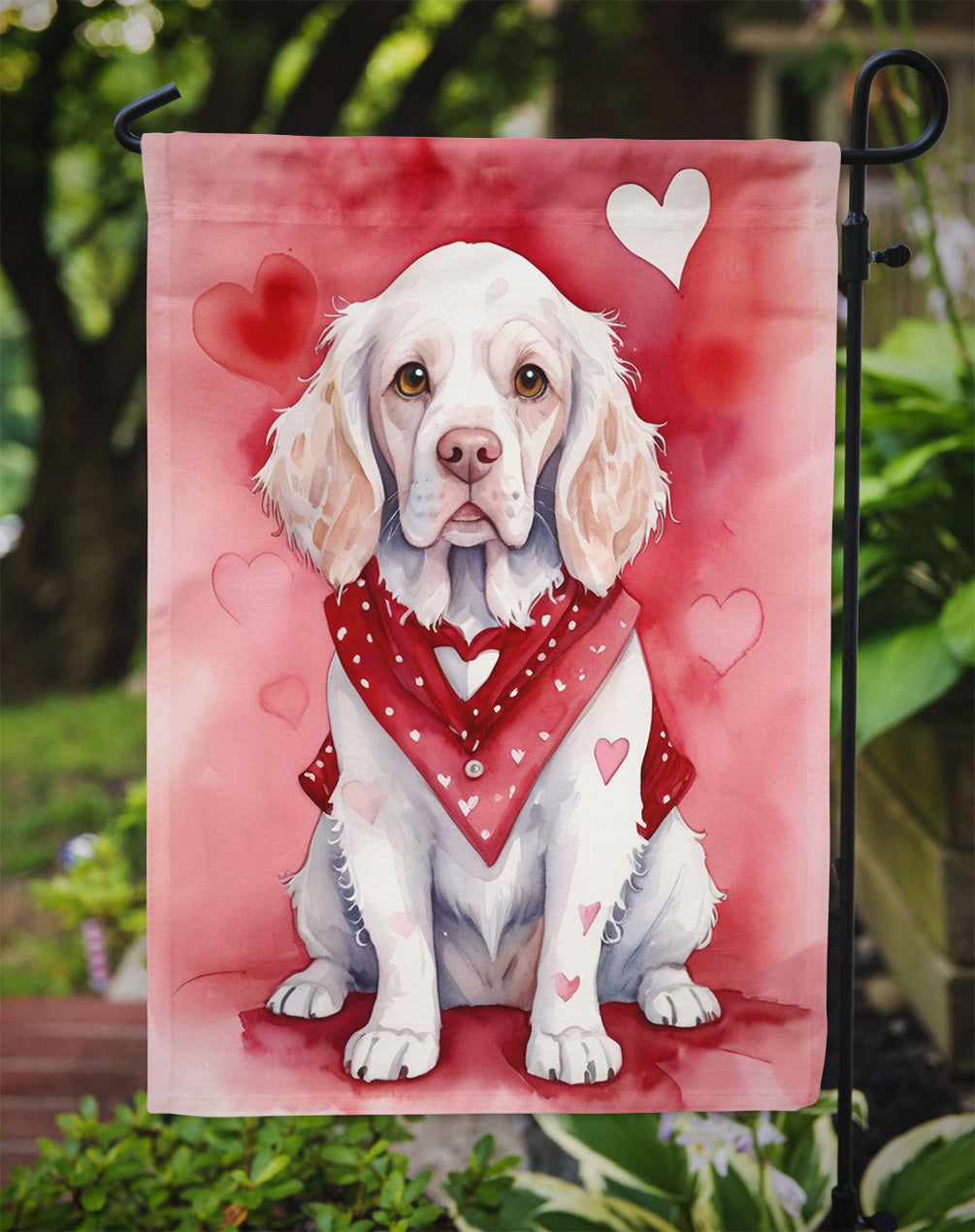 Clumber Spaniel My Valentine Garden Flag Mailbox Decorative Yard Banner Outside Patio Artwork for Flower Beds, Garden Size, Multicolor