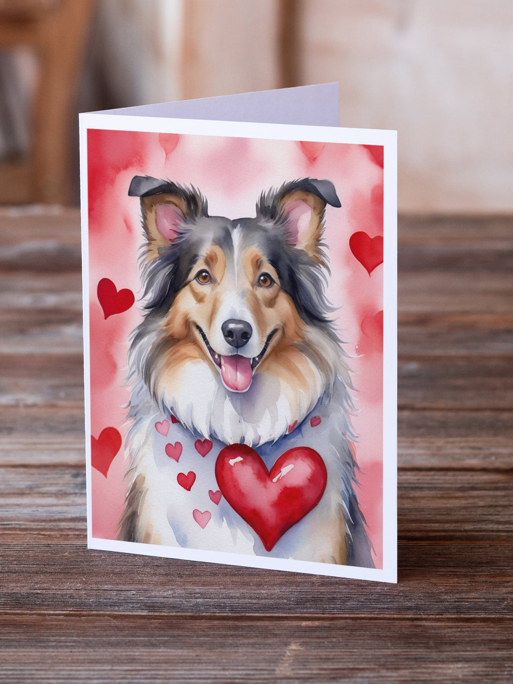 Collie My Valentine Greeting Cards Pack of 8 Blank Cards with Envelopes Whimsical A7 Size 5x7