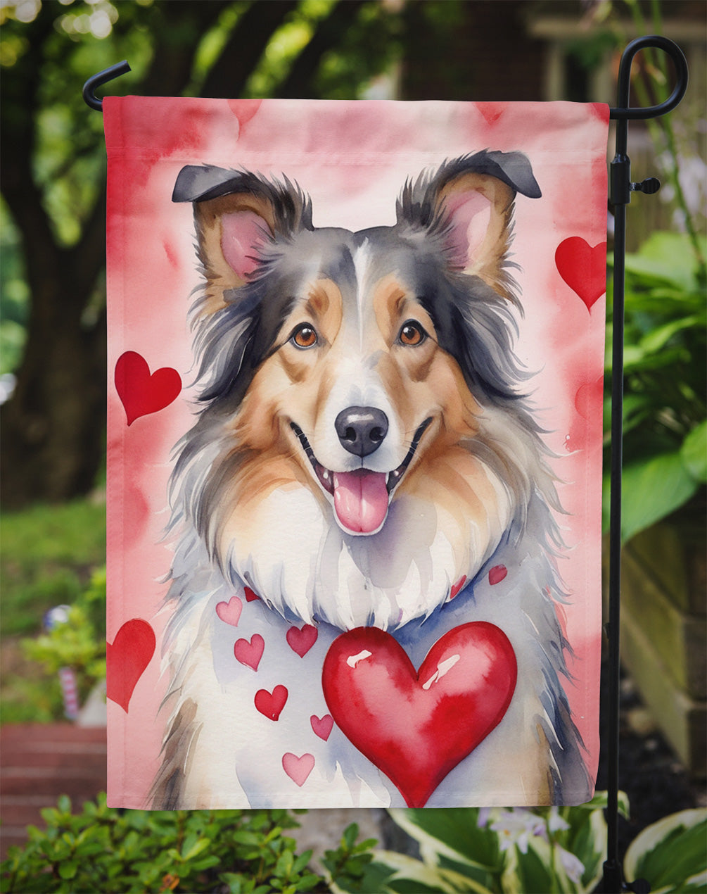 Collie My Valentine Garden Flag Mailbox Decorative Yard Banner Outside Patio Artwork for Flower Beds, Garden Size, Multicolor