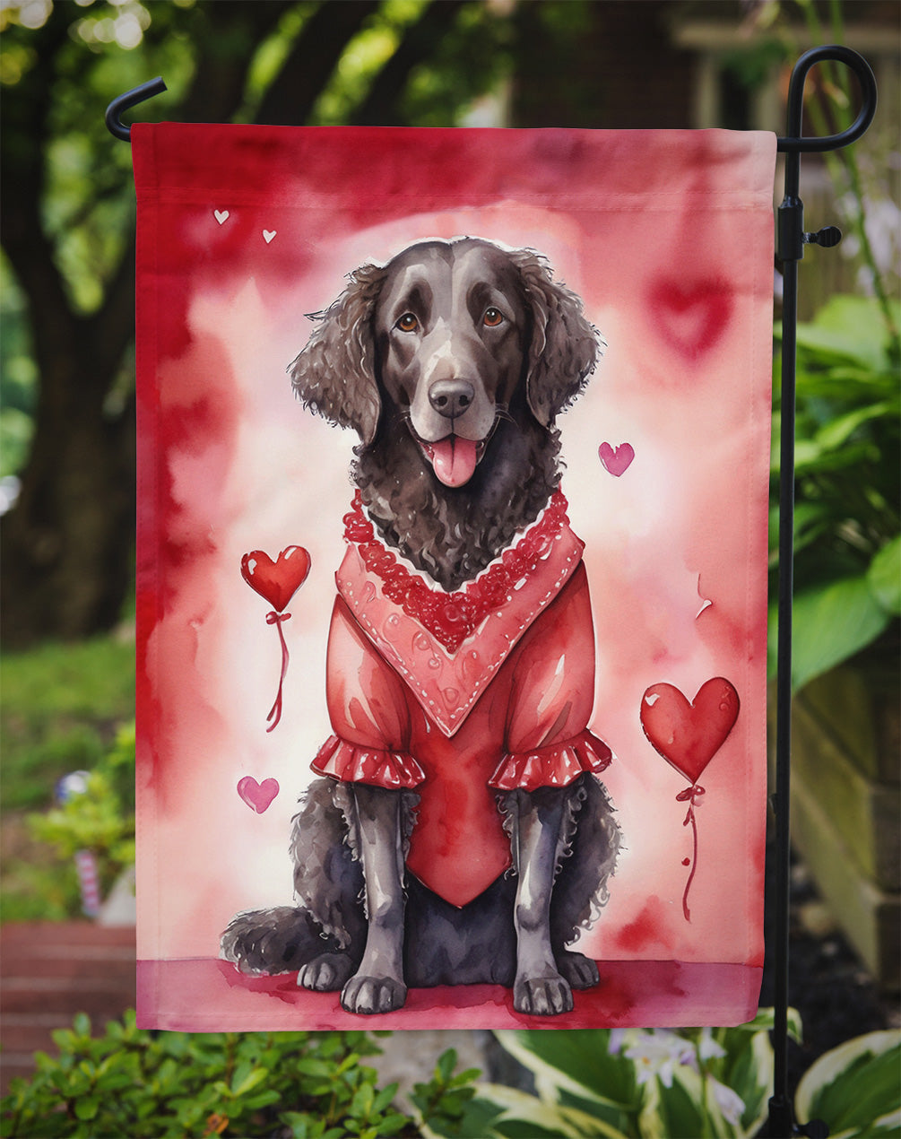 Curly-Coated Retriever My Valentine Garden Flag Mailbox Decorative Yard Banner Outside Patio Artwork for Flower Beds, Garden Size, Multicolor