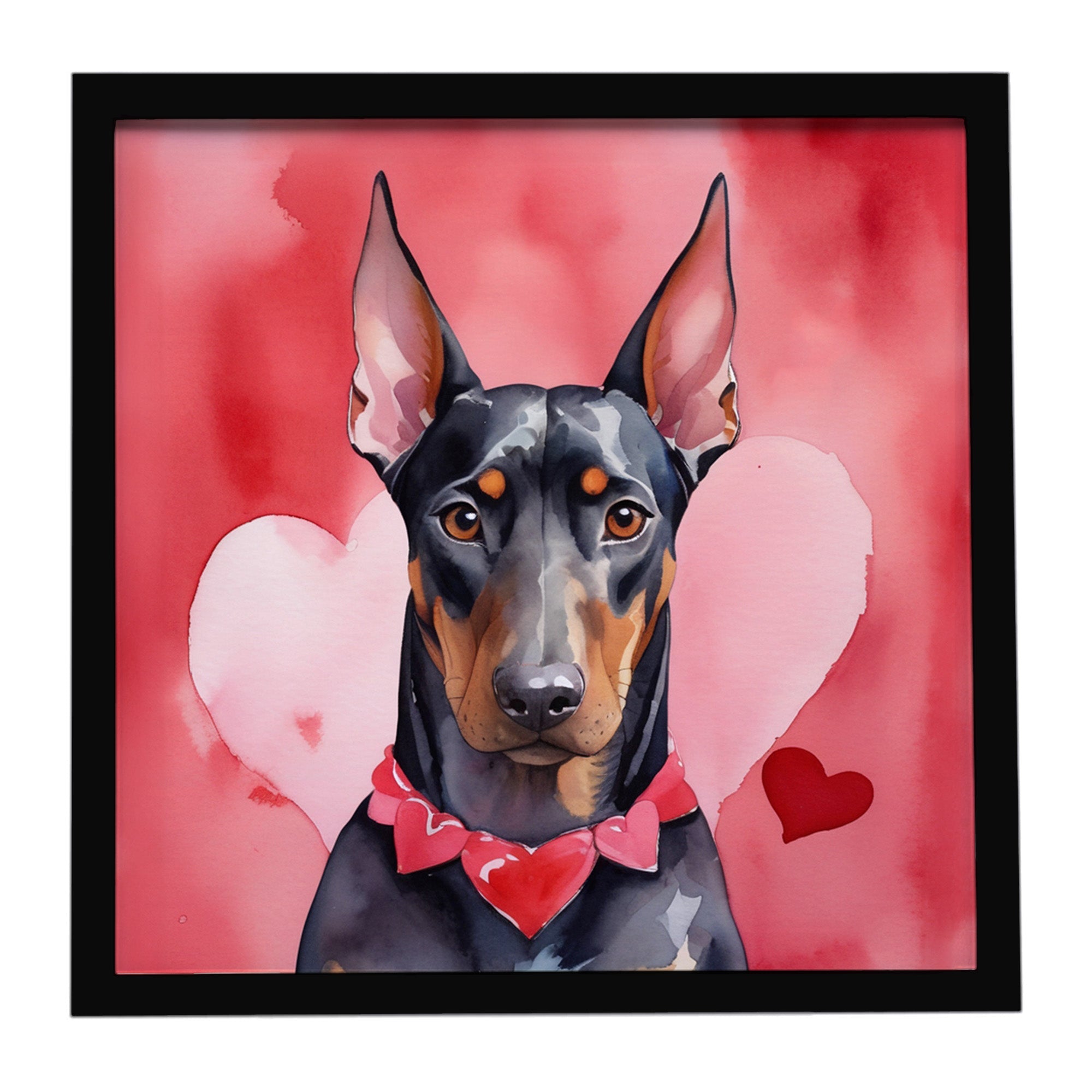 Doberman Pinscher My Valentine Framed Metal Print Bathroom, Kitchen, Office, Home Decor Wall Art Ready to Hang, Square, 8X8
