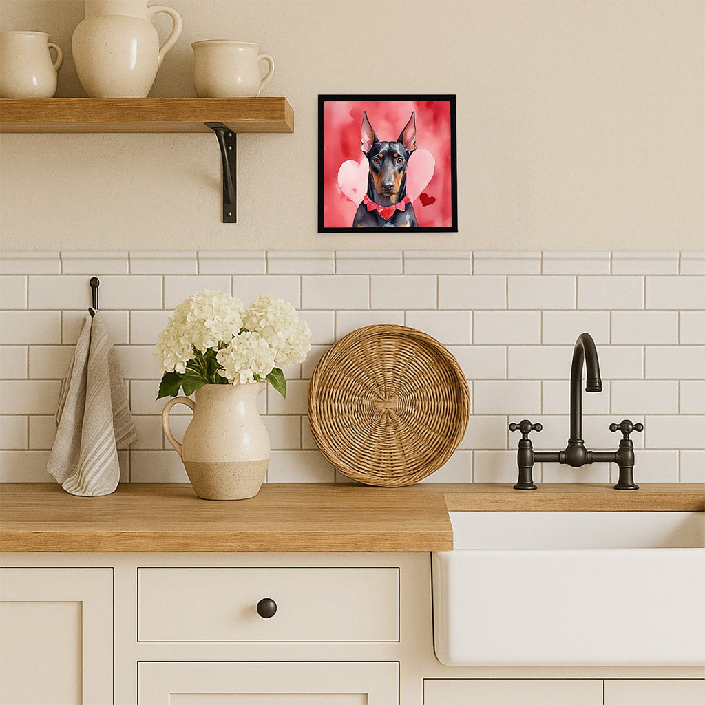 Doberman Pinscher My Valentine Framed Metal Print Bathroom, Kitchen, Office, Home Decor Wall Art Ready to Hang, Square, 8X8