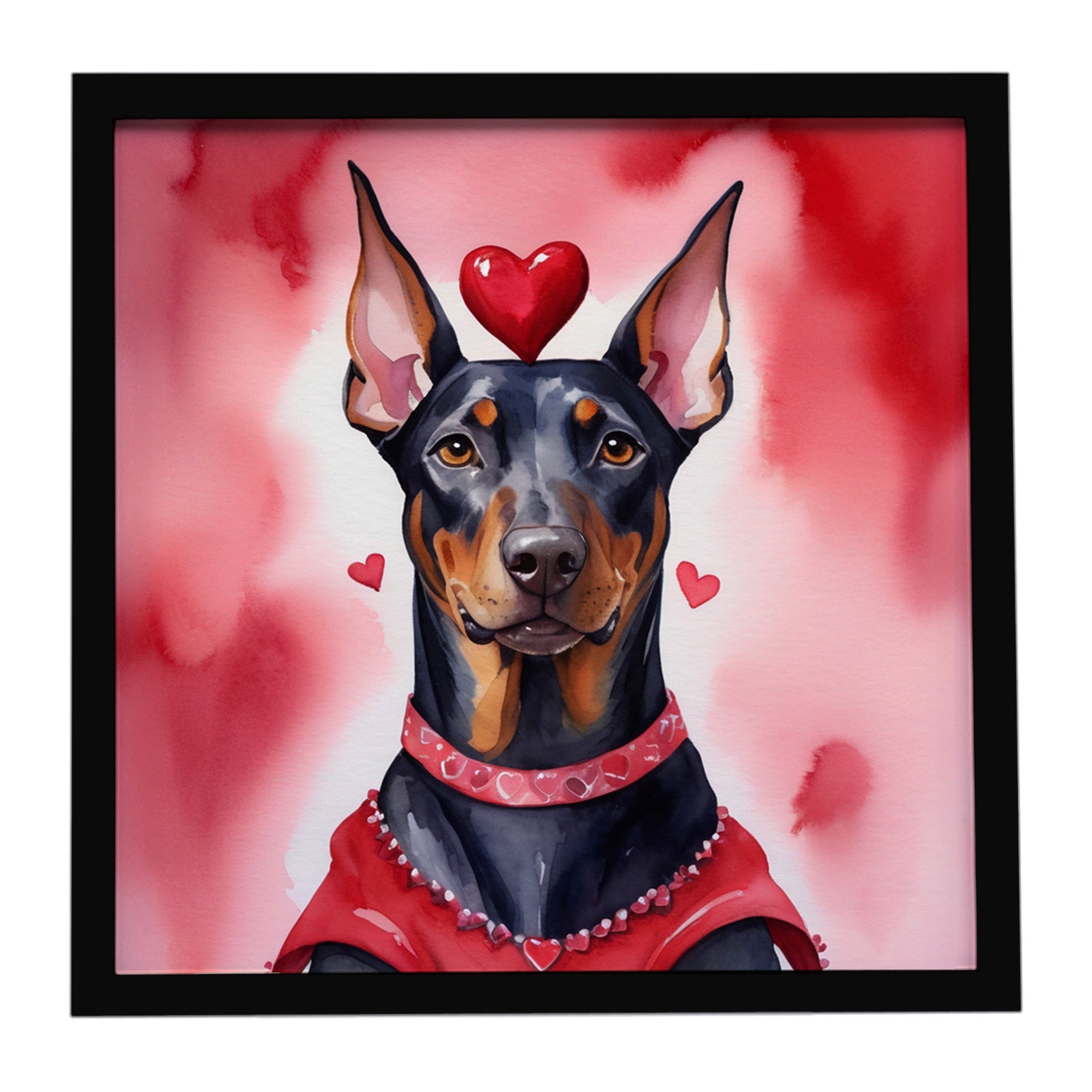 Doberman Pinscher My Valentine Framed Metal Print Bathroom, Kitchen, Office, Home Decor Wall Art Ready to Hang, Square, 8X8