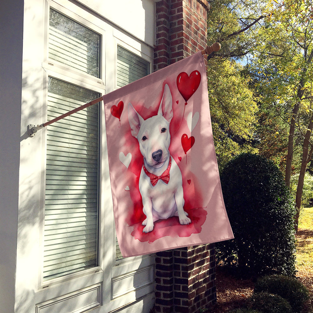 English Bull Terrier My Valentine House Flag 28x40 Porch Sleeve Pole Decorative Outside Yard Banner Artwork Wall Hanging, Polyester