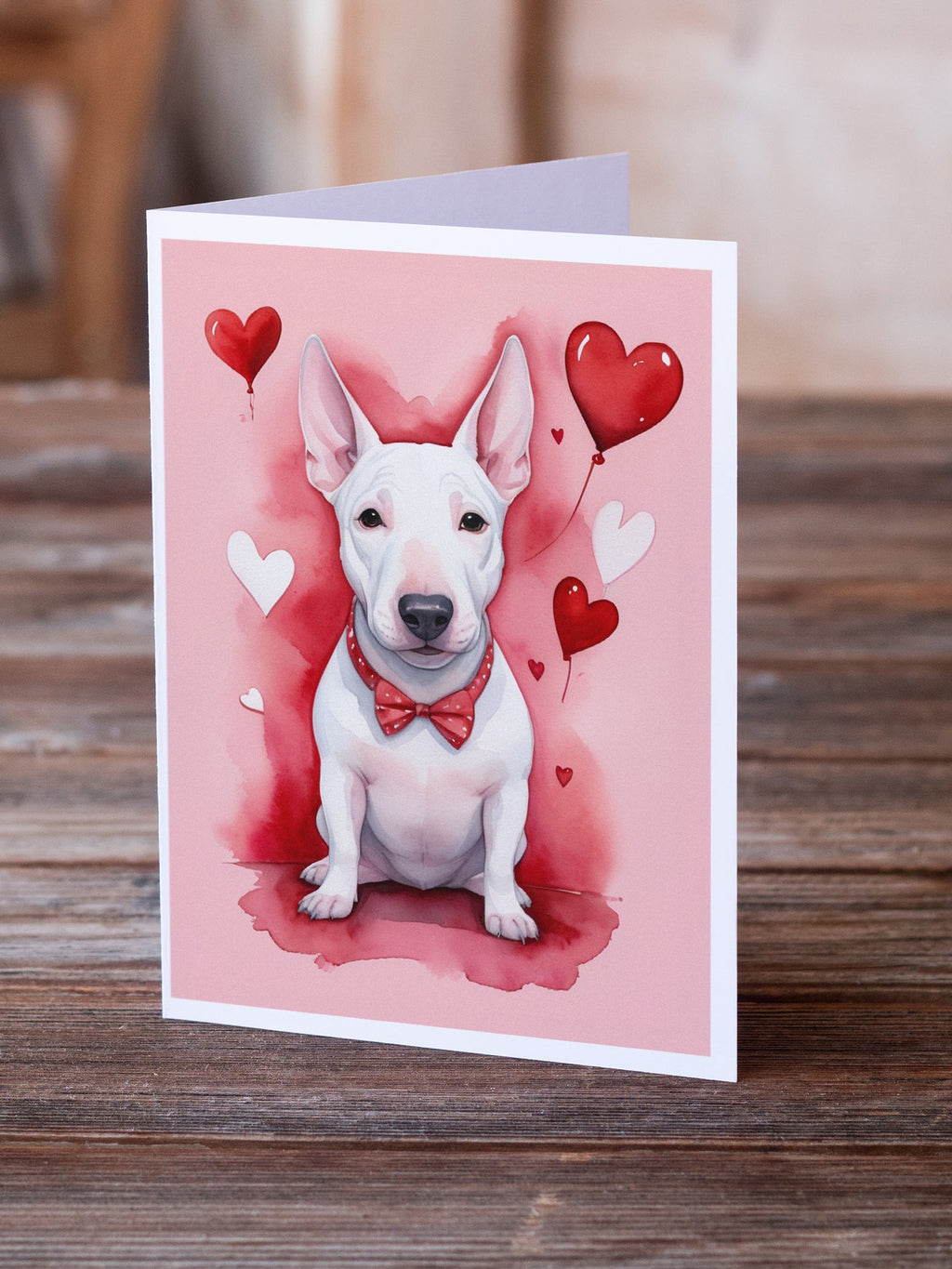 English Bull Terrier My Valentine Greeting Cards Pack of 8 Blank Cards with Envelopes Whimsical A7 Size 5x7