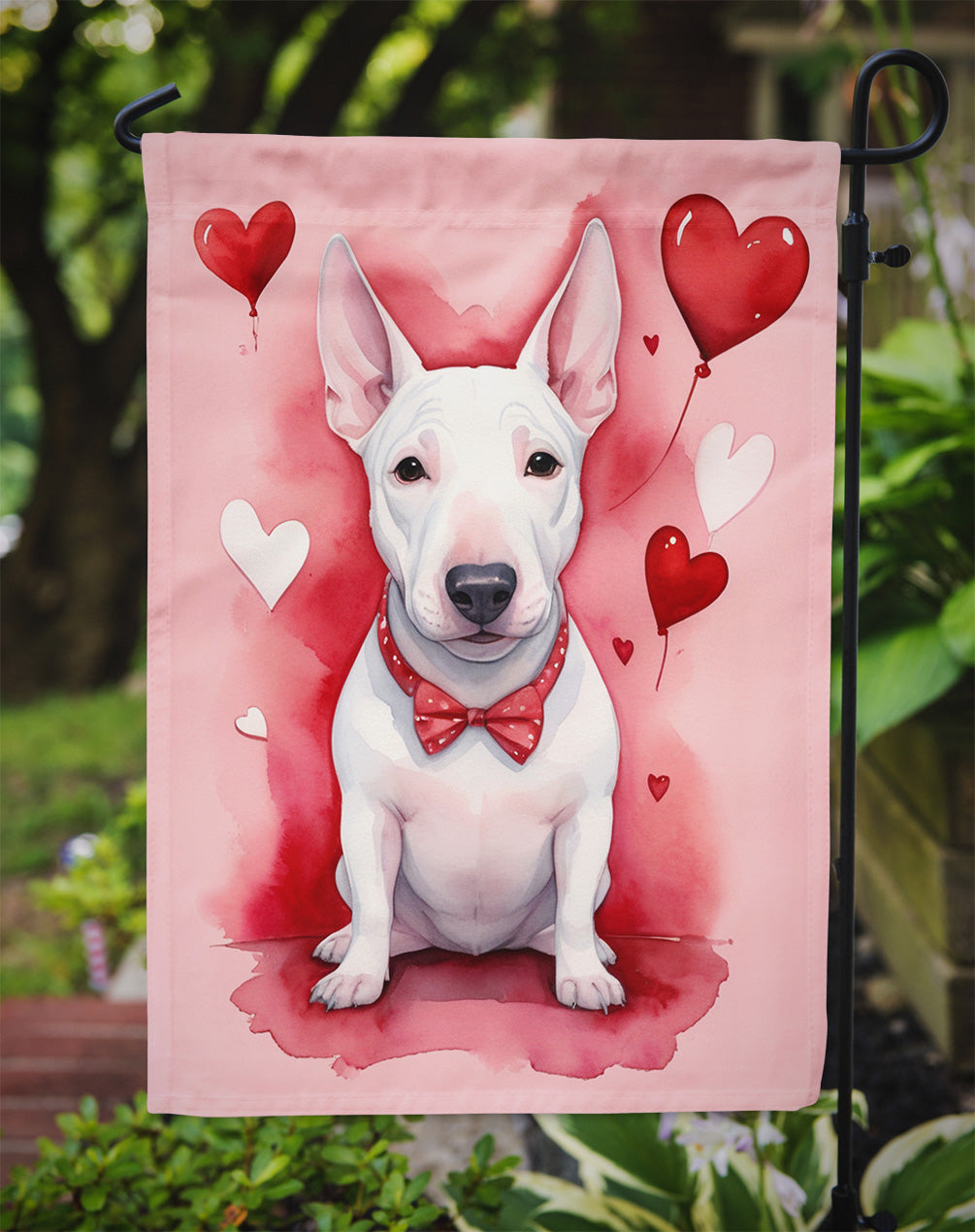 English Bull Terrier My Valentine Garden Flag Mailbox Decorative Yard Banner Outside Patio Artwork for Flower Beds, Garden Size, Multicolor