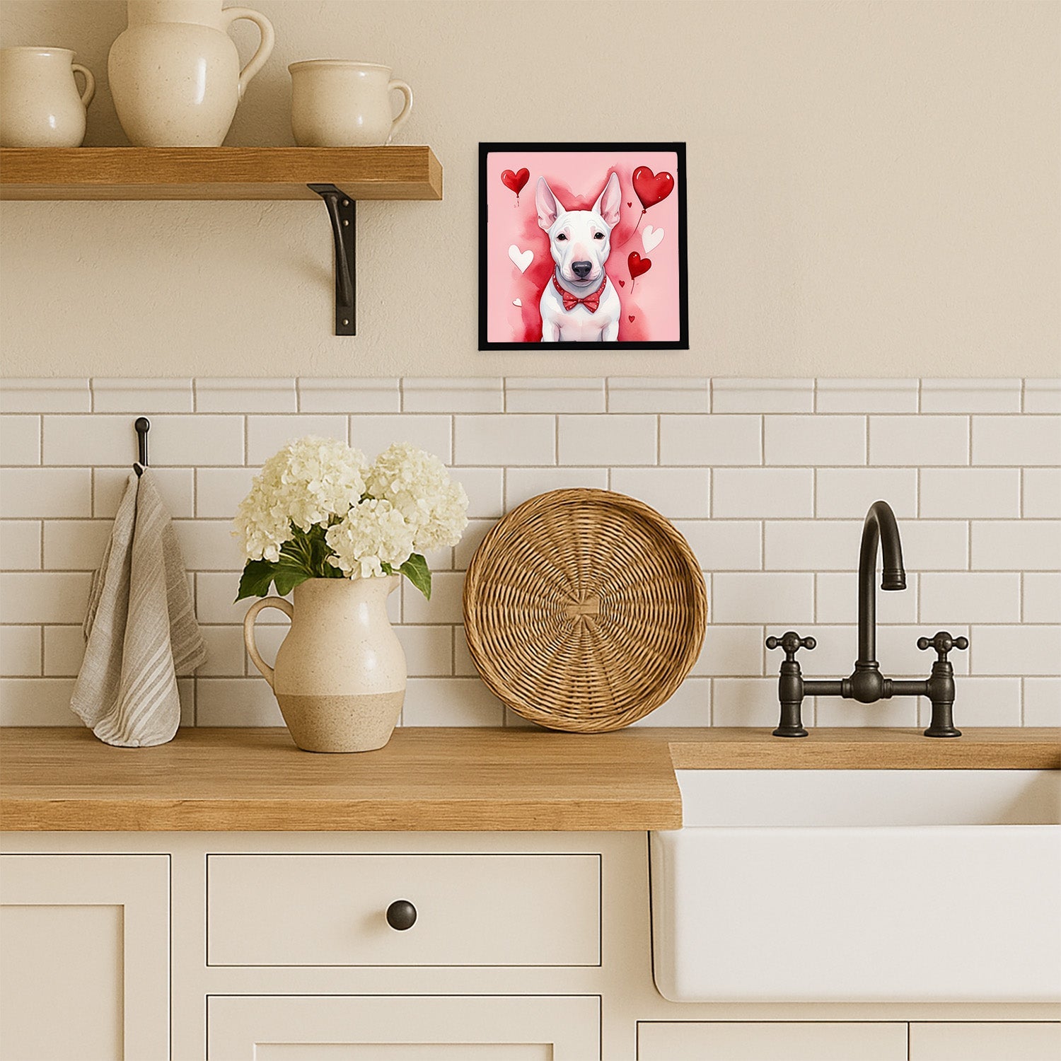 English Bull Terrier My Valentine Framed Metal Print Bathroom, Kitchen, Office, Home Decor Wall Art Ready to Hang, Square, 8X8