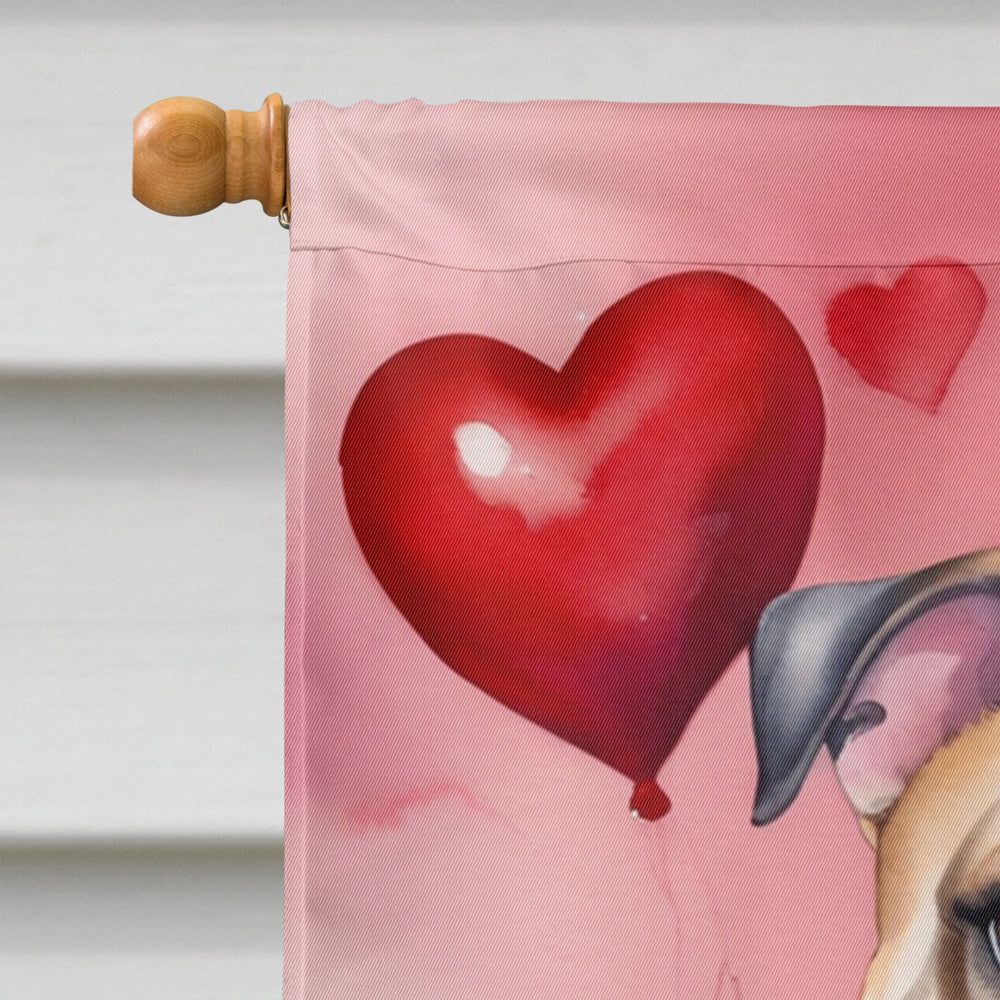 English Bulldog My Valentine House Flag 28x40 Porch Sleeve Pole Decorative Outside Yard Banner Artwork Wall Hanging, Polyester