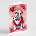 English Bulldog My Valentine Greeting Cards Pack of 8 Blank Cards with Envelopes Whimsical A7 Size 5x7