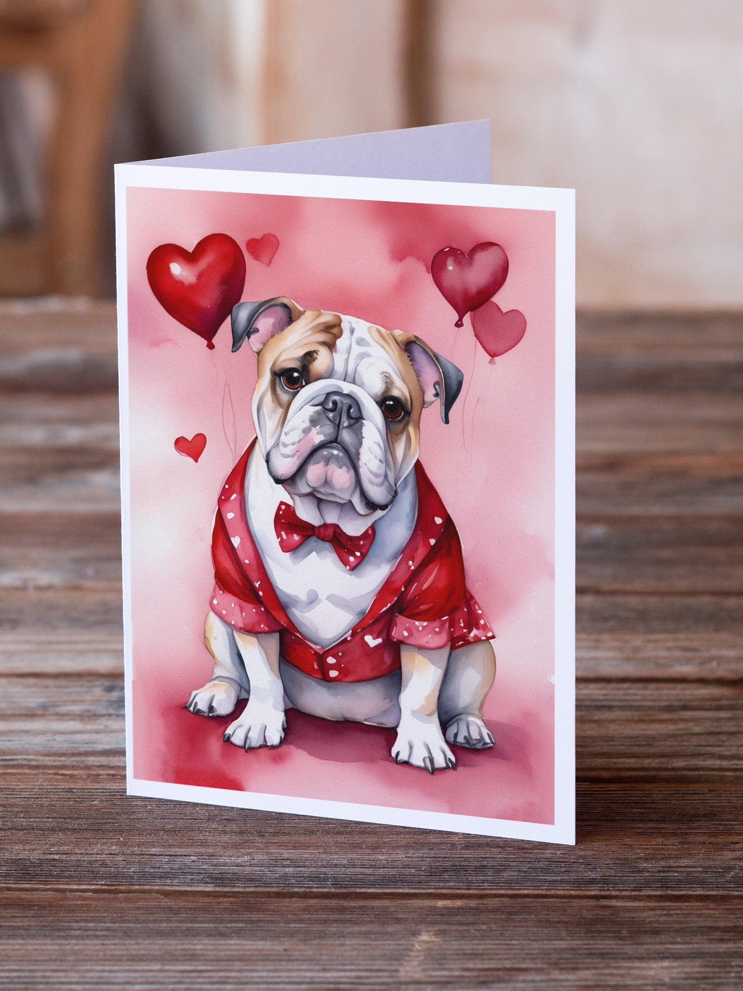 English Bulldog My Valentine Greeting Cards Pack of 8 Blank Cards with Envelopes Whimsical A7 Size 5x7